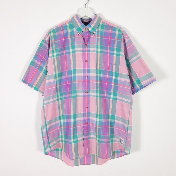 Gant Vintage Pink Plaid Short Sleeve Button Down Shirt Made in Hong Kong - Picture 1 of 10